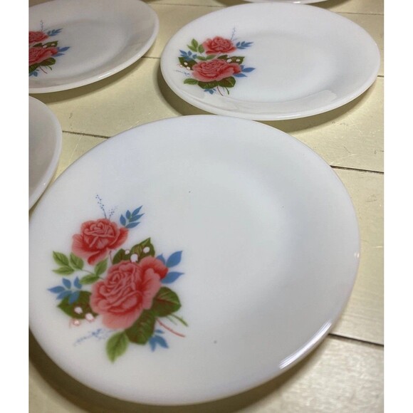 Set Of 2 JAJ Pyrex Cottage Rose Bread & Butter Plate Milk Glass 6.5in Retro Vtg - Picture 3 of 5